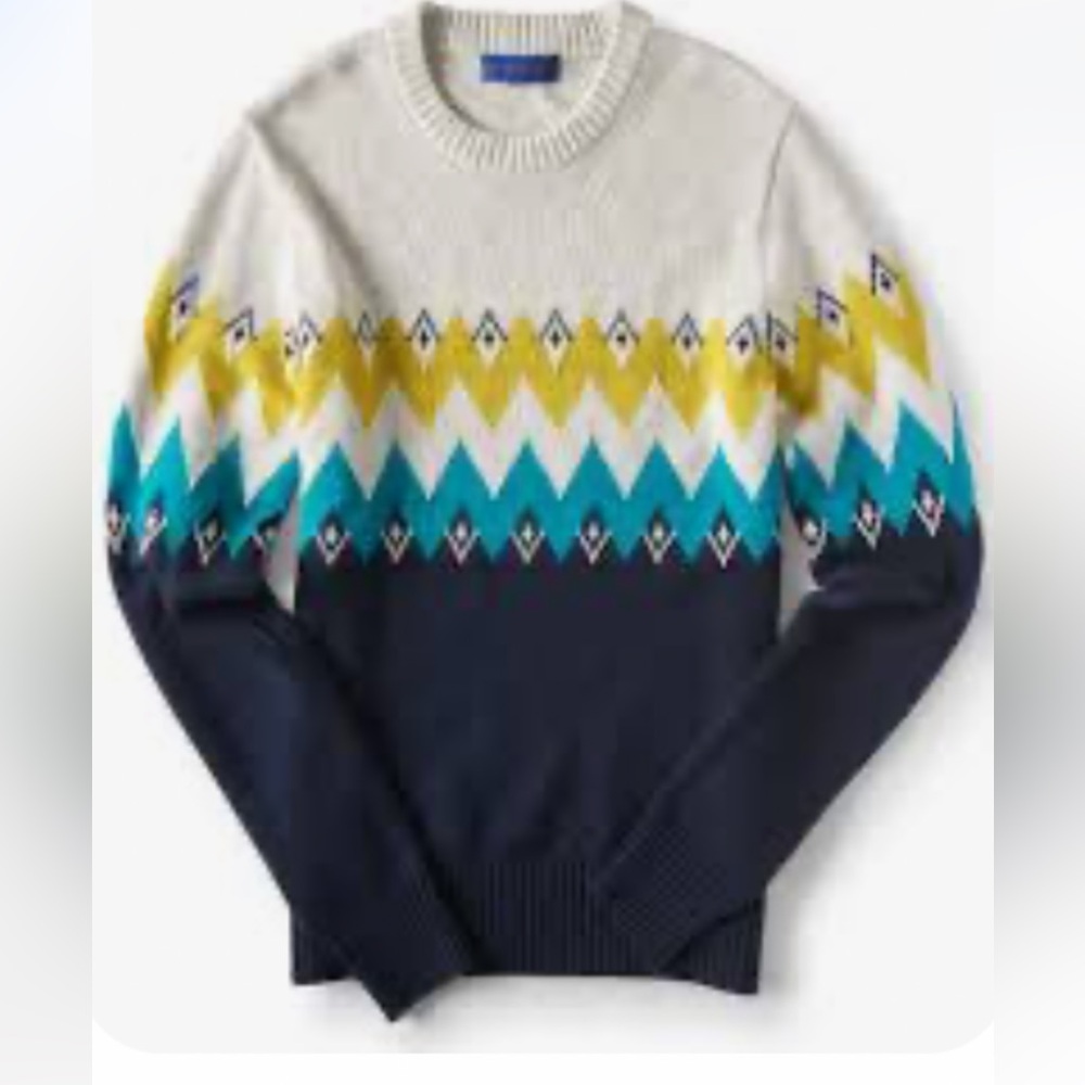 Aeropostale Men's Chevron Crewneck Sweater - Cream, Yellow, Blue, Navy Size XL